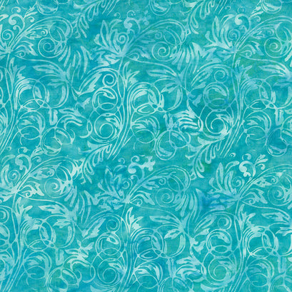 William's Garden Batiks - Leaf Tendrils Harbor Blue Yardage