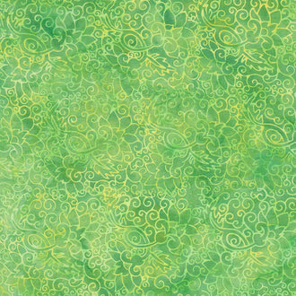 William's Garden Batiks - Swirl Outline Floral Lemon Lime Yardage
