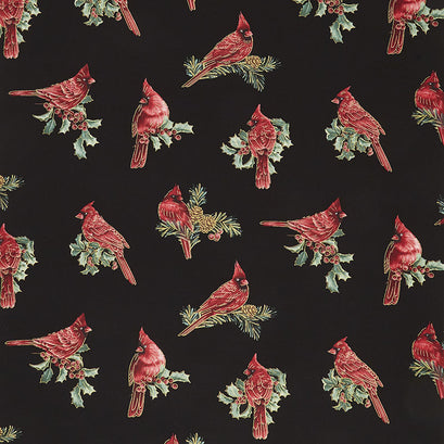 Winter Elegance - Winter Cardinals Black Metallic Yardage