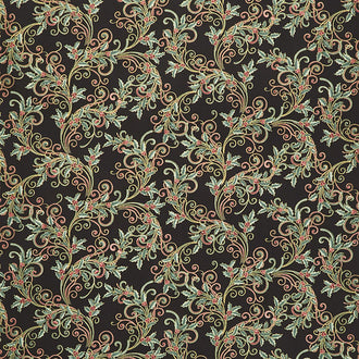 Winter Elegance - Winter Leaf Scroll Black Metallic Yardage