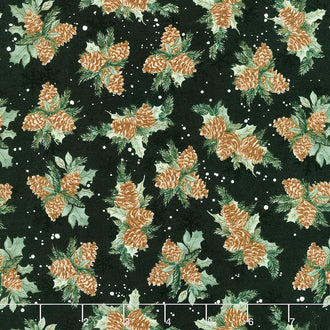 Winter Forest - Pinecone Toss Black Yardage