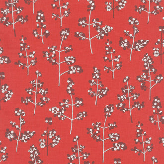 Winter Shimmer 2 - Berries Branches Crimson Pearlized Yardage