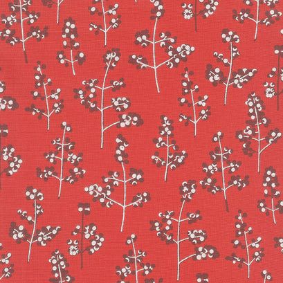 Winter Shimmer 2 - Berries Branches Crimson Pearlized Yardage
