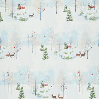Winter Shimmer 2 - Scenic Deer Light Blue Pearlized Yardage