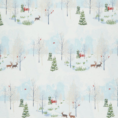 Winter Shimmer 2 - Scenic Deer Light Blue Pearlized Yardage
