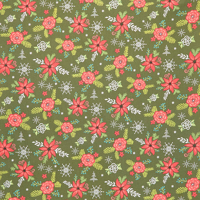 Winter Wonder - Christmas Floral Dark Green Yardage