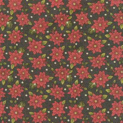 Winterberry - Winter Poinsettia Black Yardage