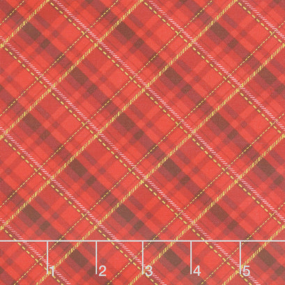Winter's Grandeur 8 - Holiday Plaid Gold Red Metallic Yardage