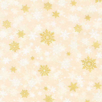 Winter's Grandeur 8 - Holiday Snowflakes Gold Ivory Metallic Yardage