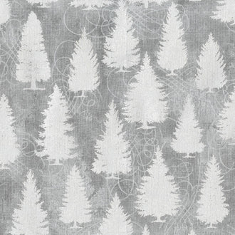 Winter's Grandeur 8 - Silver Pine Trees Grey Metallic Yardage