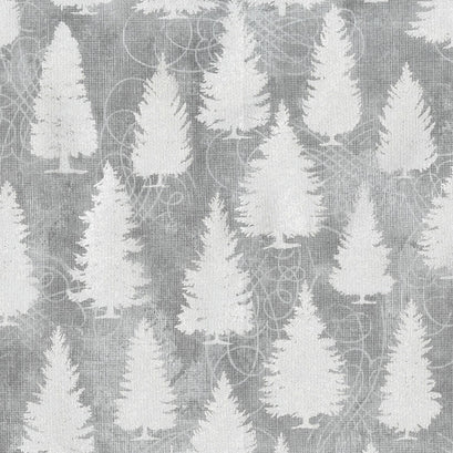 Winter's Grandeur 8 - Silver Pine Trees Grey Metallic Yardage